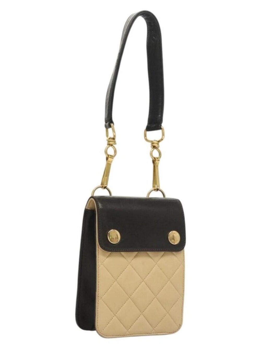 CHANEL Hand Bag Lamb Skin Beige CC Auth 117841